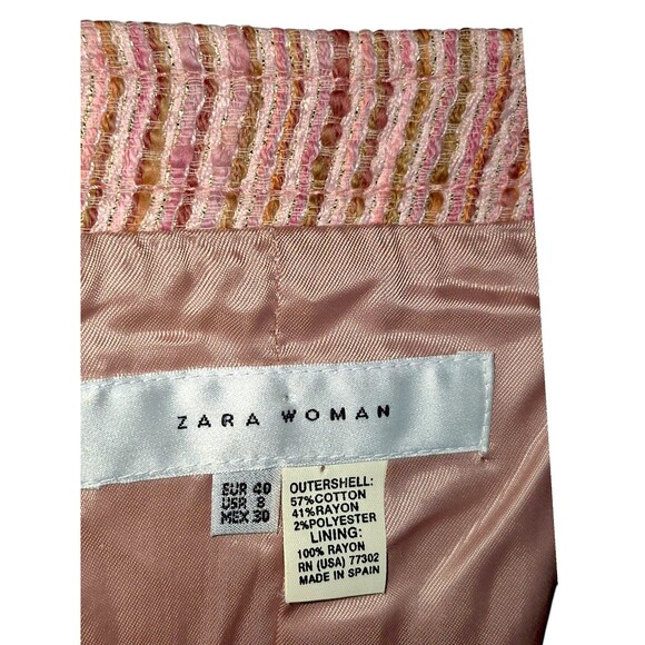 ZARA WOMAN PINK Tweed jacket Boucle Gold MetallicThread blazer Mandarin Collar 8 - Picture 2 of 6